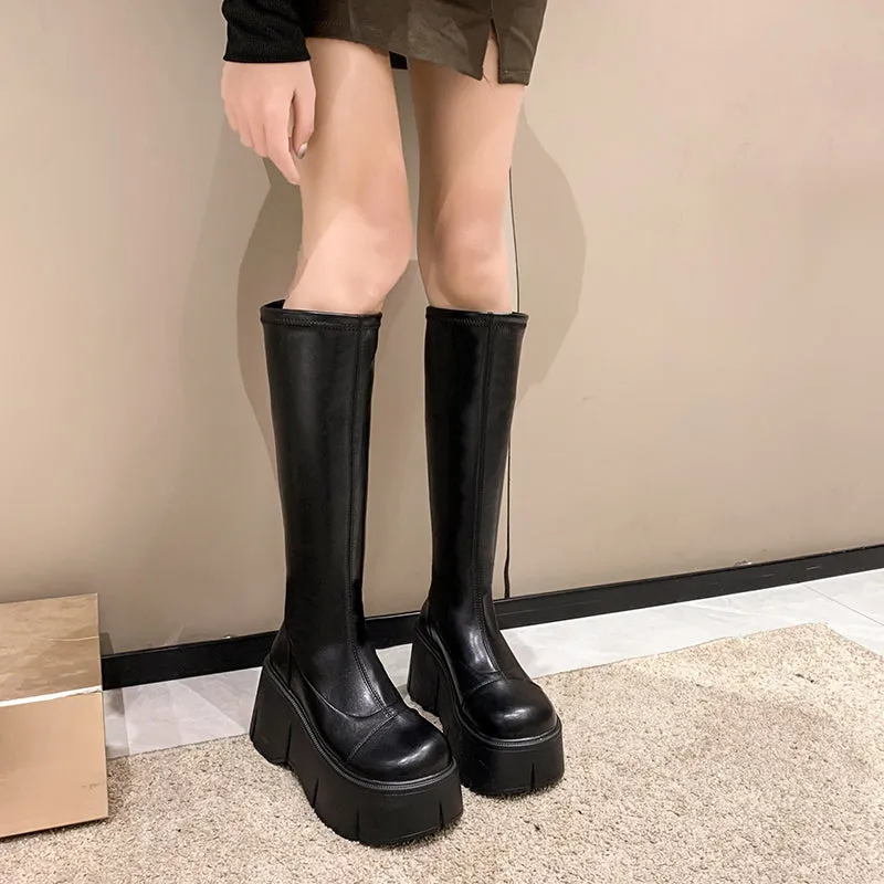 Fiona-100 Pu Leather Platform Knee-High Boots