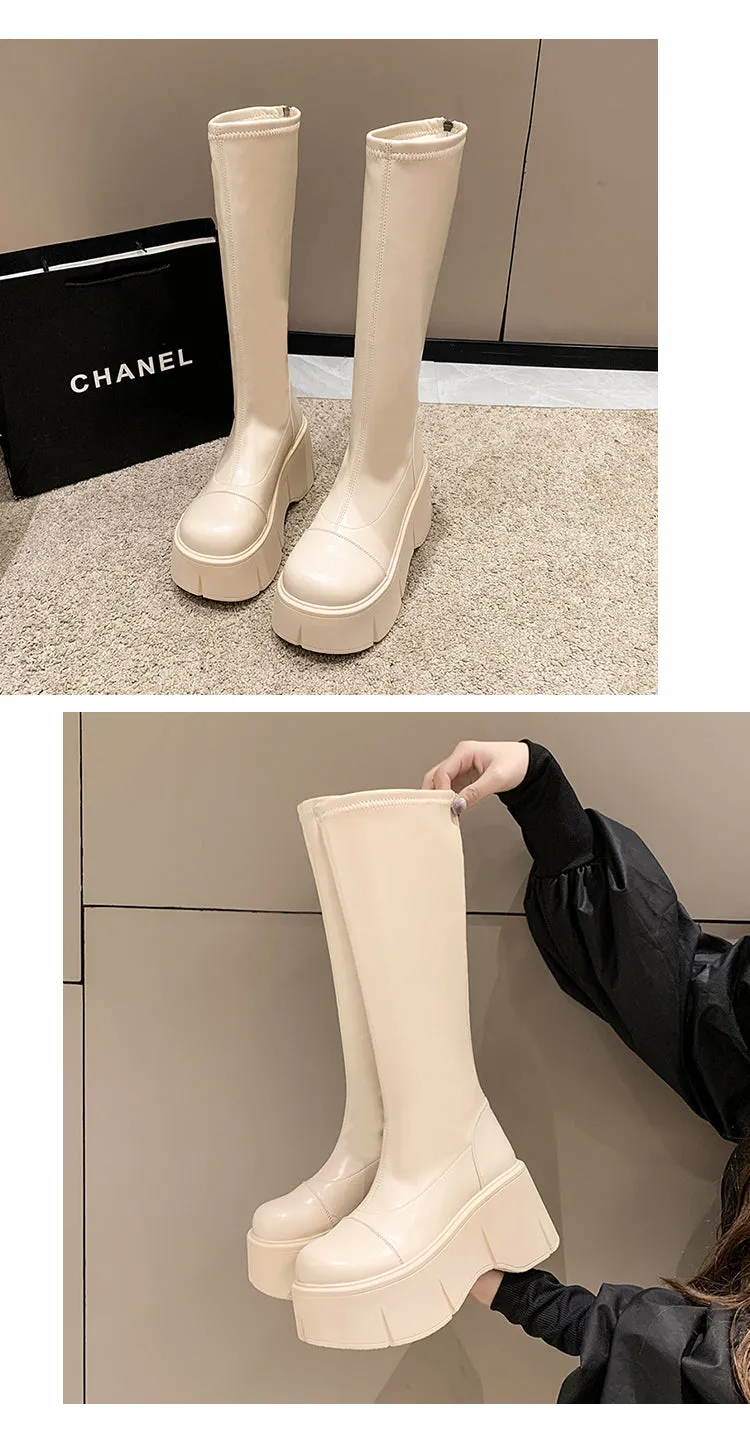 Fiona-100 Pu Leather Platform Knee-High Boots