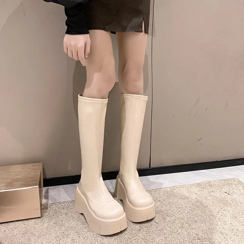 Fiona-100 Pu Leather Platform Knee-High Boots