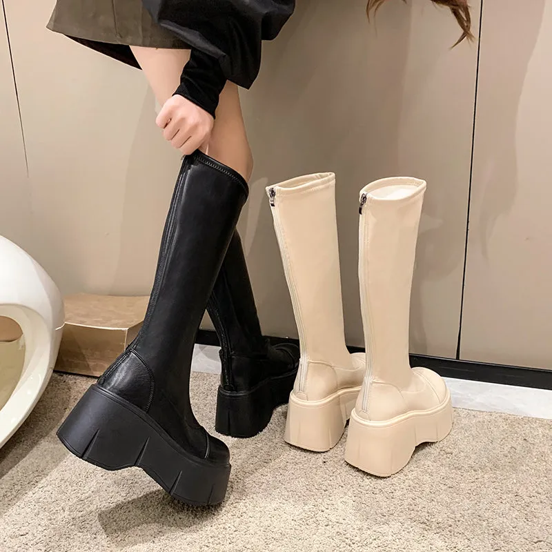Fiona-100 Pu Leather Platform Knee-High Boots