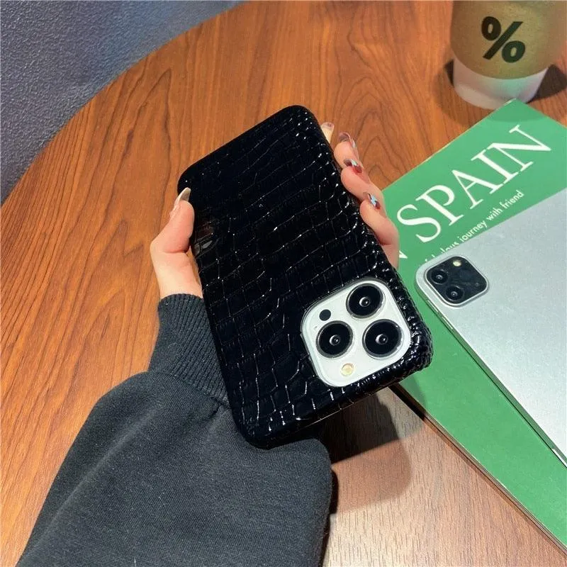 Genuine Leather Case for iPhone 13 Pro Classic Pattern Real Leather Full Coverage High-end Luxury Glossy Leather Couple Soft Case For iPhone 14 11 12 13 Pro Max 7 8 Plus 2 iPhone Cover