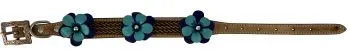 Genuine leather dog collar with with basket stamp tooling, and the teal and navy painted 3D flower accent