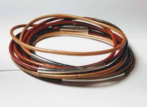 Genuine Leather Silver Plated Spice Blend Wrap Bracelet
