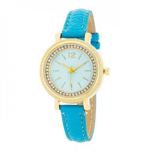 Georgia Gold Crystal Watch With Turquoise Leather Strap (pack of 1 ea)