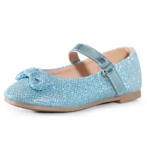 Girls Dress Shoes-Sequined Mary Jane Flats with Bow Tie