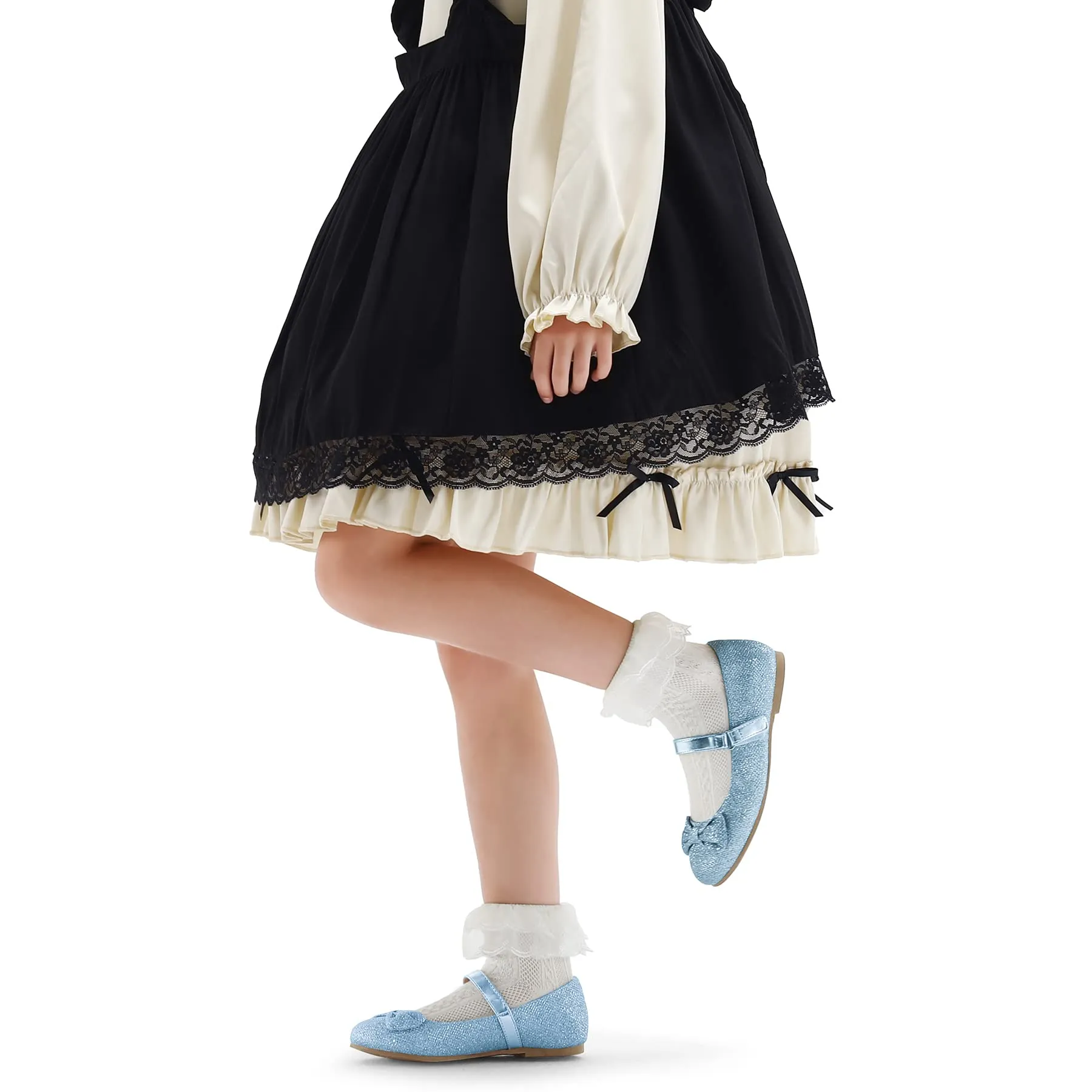 Girls Dress Shoes-Sequined Mary Jane Flats with Bow Tie