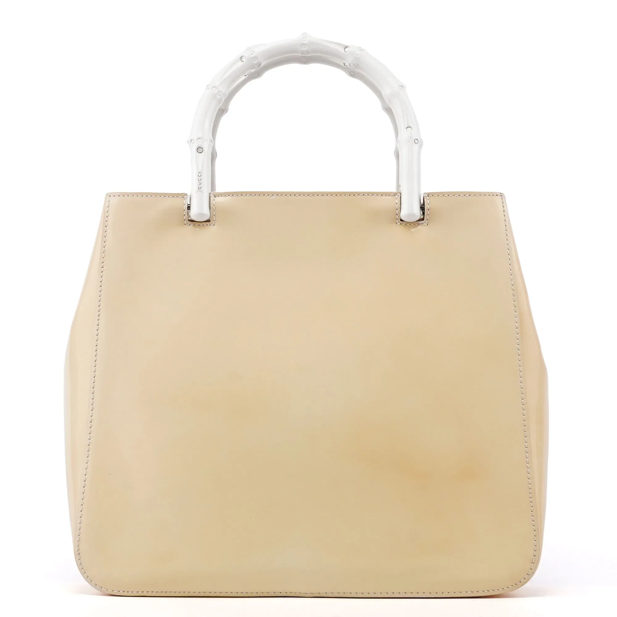 Gucci Beige Patent Leather Bamboo Tote