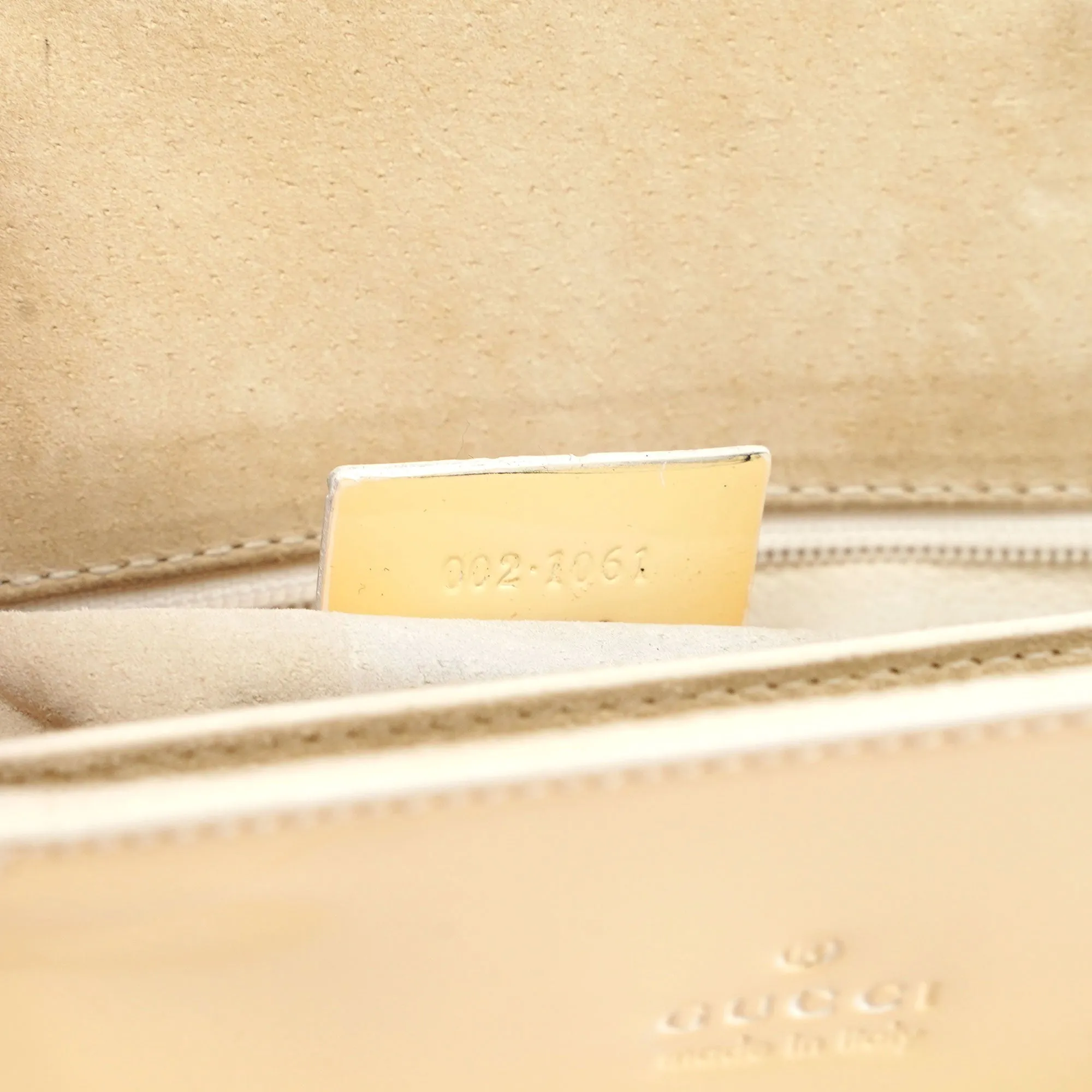 Gucci Beige Patent Leather Bamboo Tote