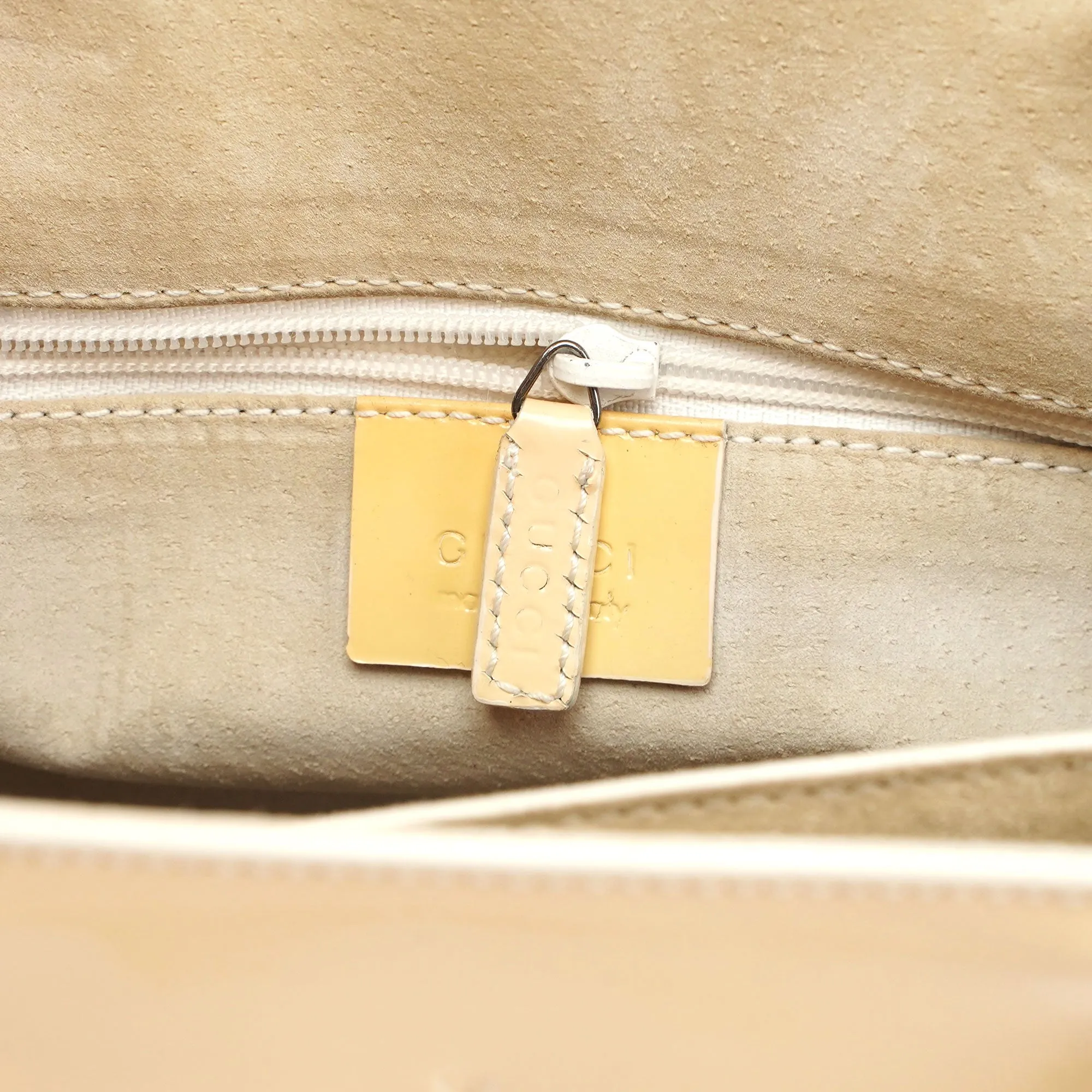 Gucci Beige Patent Leather Bamboo Tote