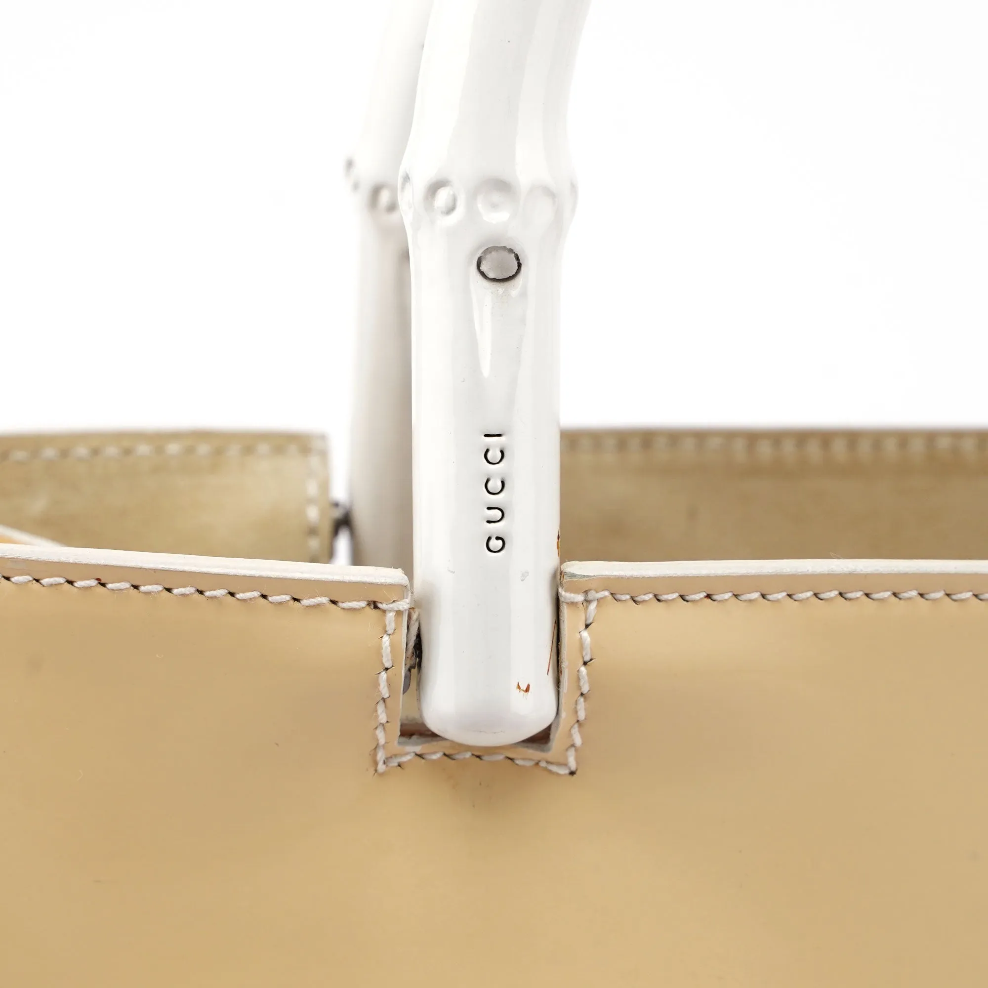 Gucci Beige Patent Leather Bamboo Tote