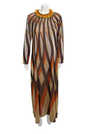 Gucci Brown & Metallic Geometric Printed Long Dress SZ XS