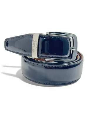 Hugo Boss Glossy Black Leather Belt with Silver Buckle – Formal Luxury Accessory for Men
