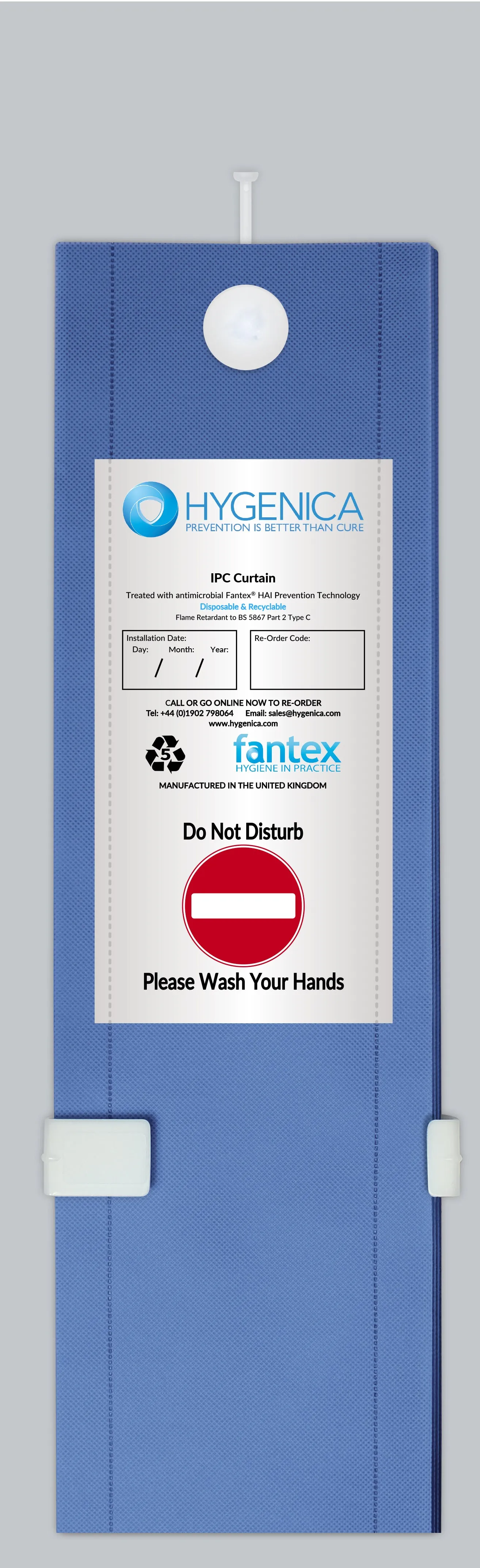 Hygenica - Anti Microbial Treated Fantex® IPC Disposable Cubicle Curtain - standard (4500mm x 2000mm), multiple hook options