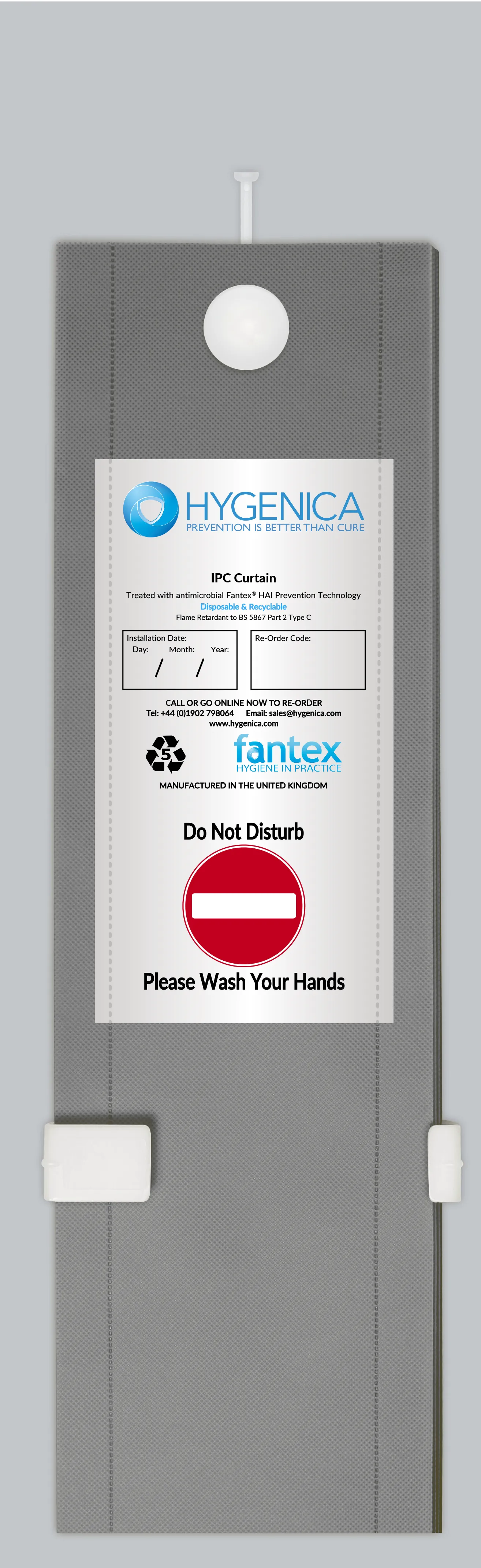 Hygenica - Anti Microbial Treated Fantex® IPC Disposable Cubicle Curtain - standard (4500mm x 2000mm), multiple hook options