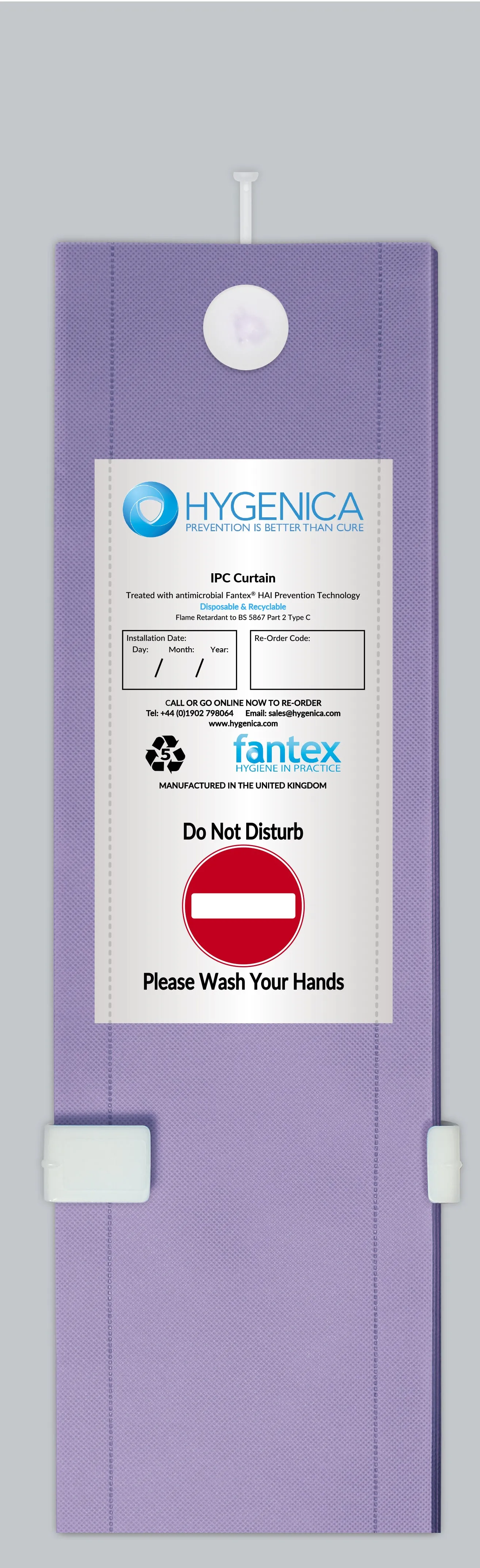 Hygenica - Anti Microbial Treated Fantex® IPC Disposable Cubicle Curtain - standard (4500mm x 2000mm), multiple hook options