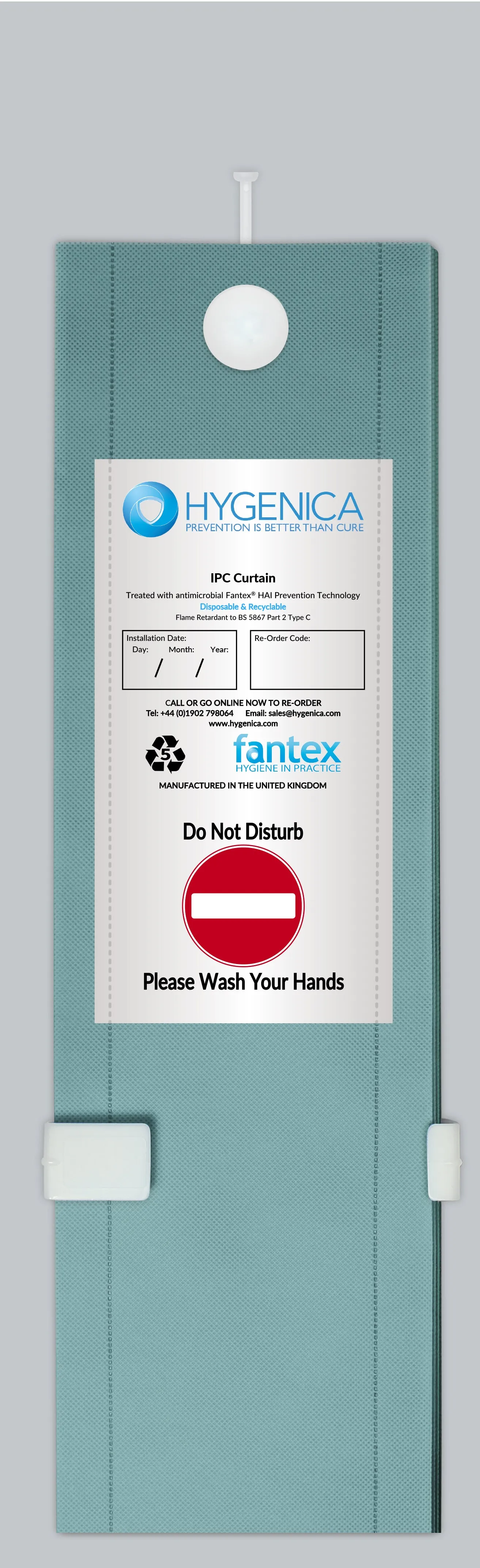 Hygenica - Anti Microbial Treated Fantex® IPC Disposable Cubicle Curtain - standard (4500mm x 2000mm), multiple hook options