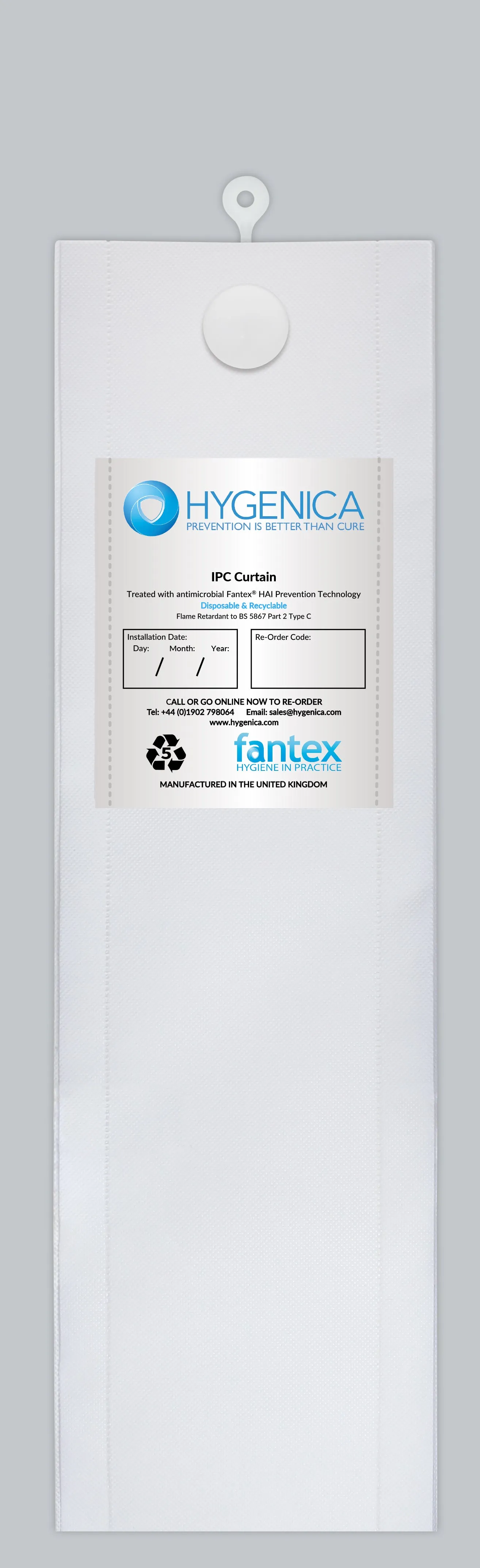 Hygenica - Anti Microbial Treated Fantex® IPC Disposable Cubicle Curtain - standard (4500mm x 2000mm), multiple hook options