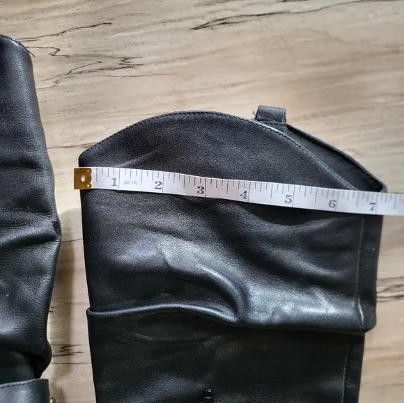Italian Leather Black Riding Scrunch Boots Sz 39/8 Knee High Heel