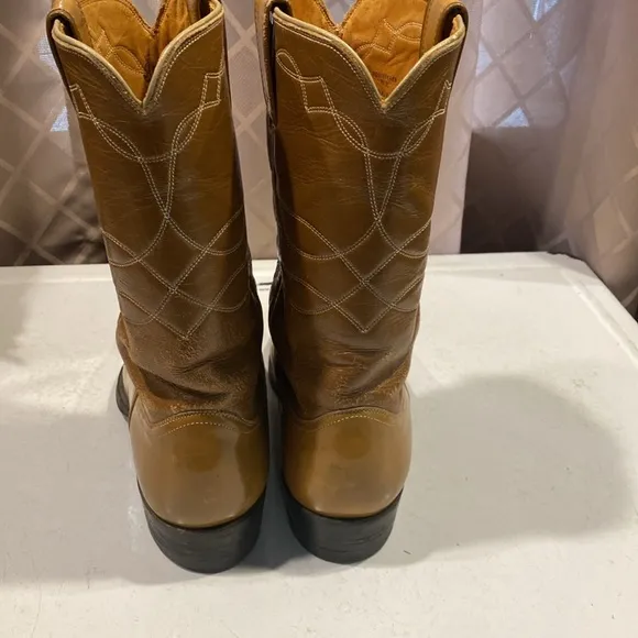 Justin Leather Western Cowboy Boots, Size 8D