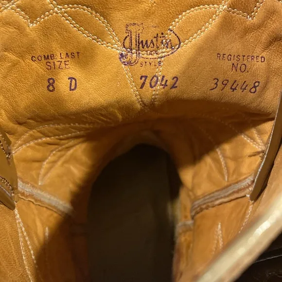 Justin Leather Western Cowboy Boots, Size 8D