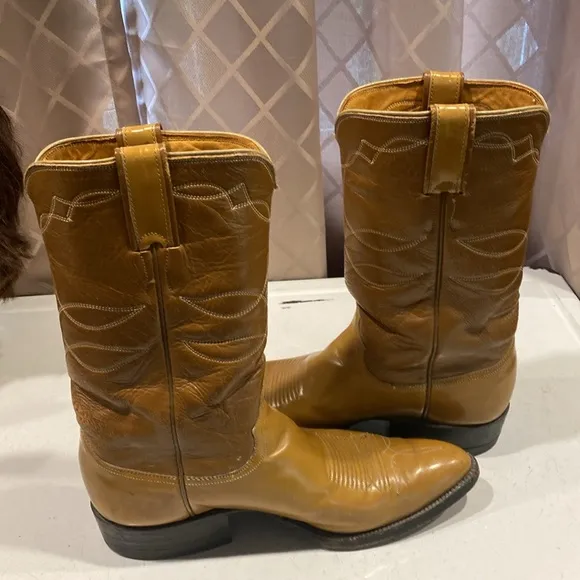 Justin Leather Western Cowboy Boots, Size 8D