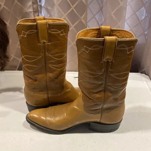 Justin Leather Western Cowboy Boots, Size 8D