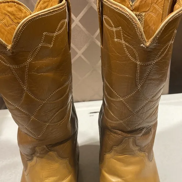 Justin Leather Western Cowboy Boots, Size 8D