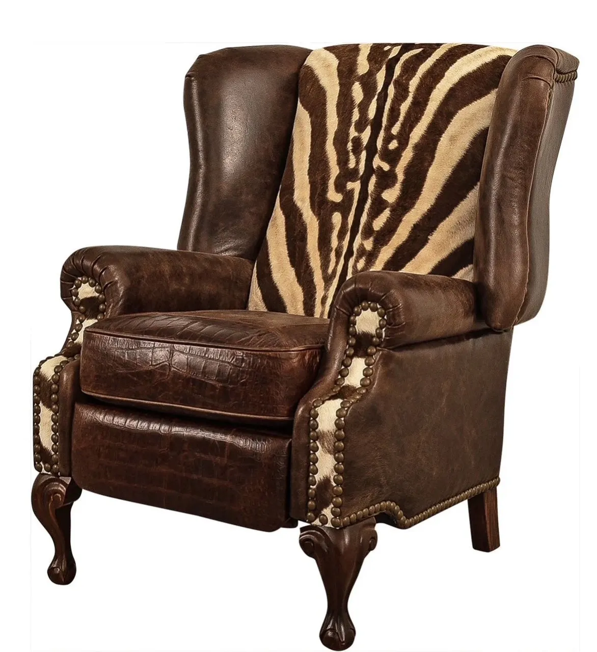 Kenya Leather Wingback Recliner with Zebra