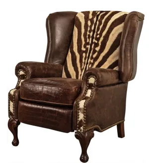 Kenya Leather Wingback Recliner with Zebra