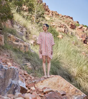Khara Kapas Meant To Be Anti-fit Dress 100% Cotton  Red and Off-white KW693