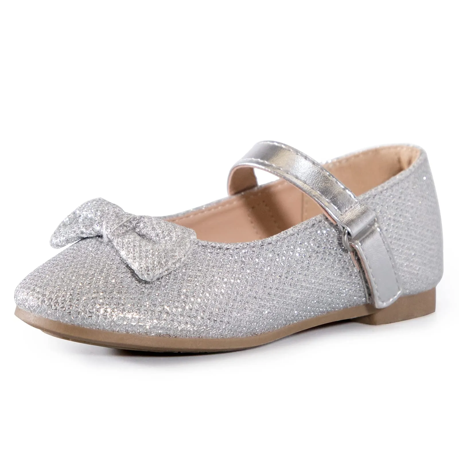 Kids Dress Shoes-Silver/Purple Sequined Mary Jane with Bow Tie