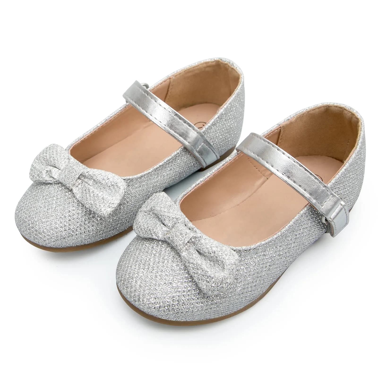Kids Dress Shoes-Silver/Purple Sequined Mary Jane with Bow Tie
