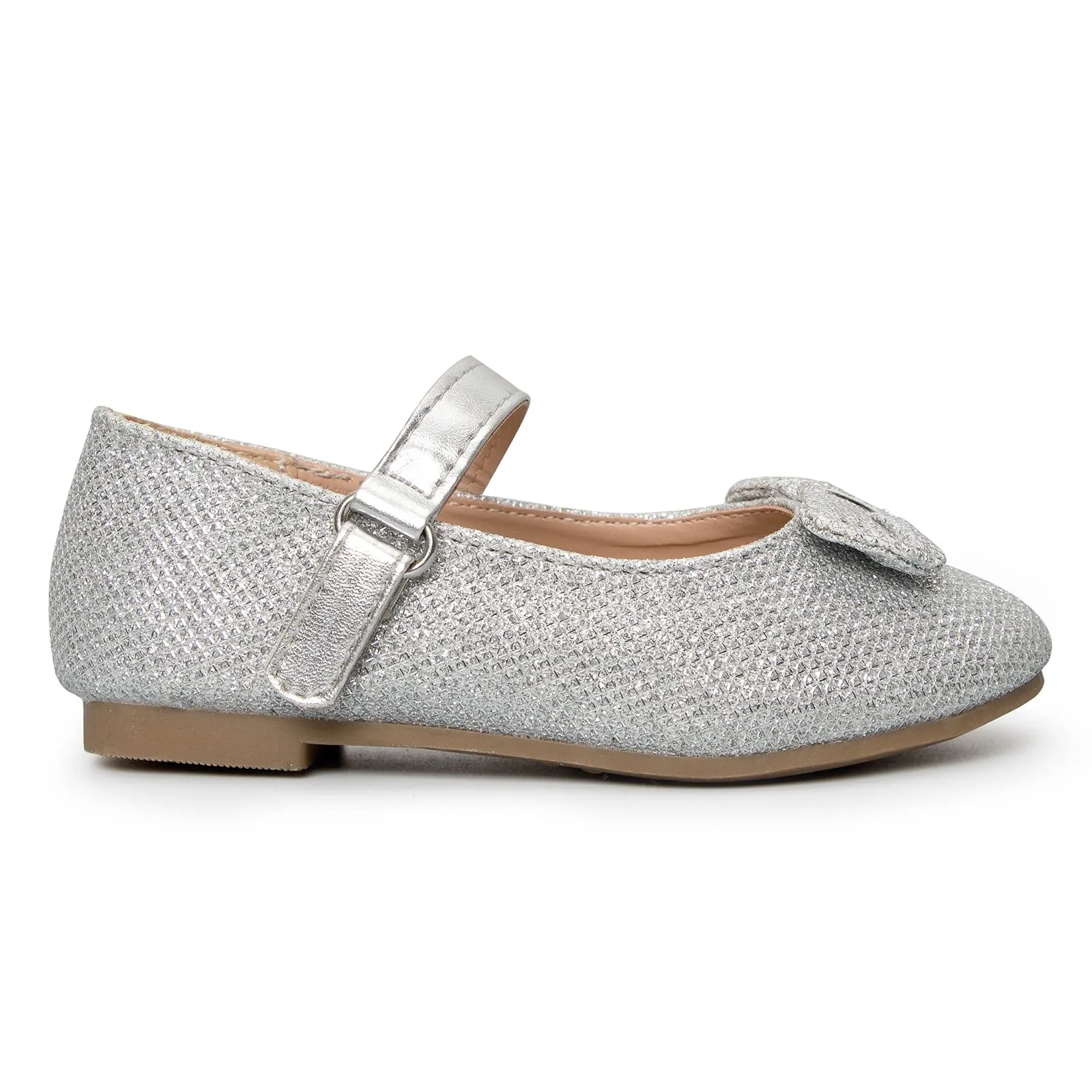 Kids Dress Shoes-Silver/Purple Sequined Mary Jane with Bow Tie