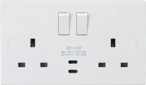 Knightsbridge SN9930 White Square Edge 13A 2G DP Switched Socket   2xUSB-C 20V DC 1.5A (Max. 30W)