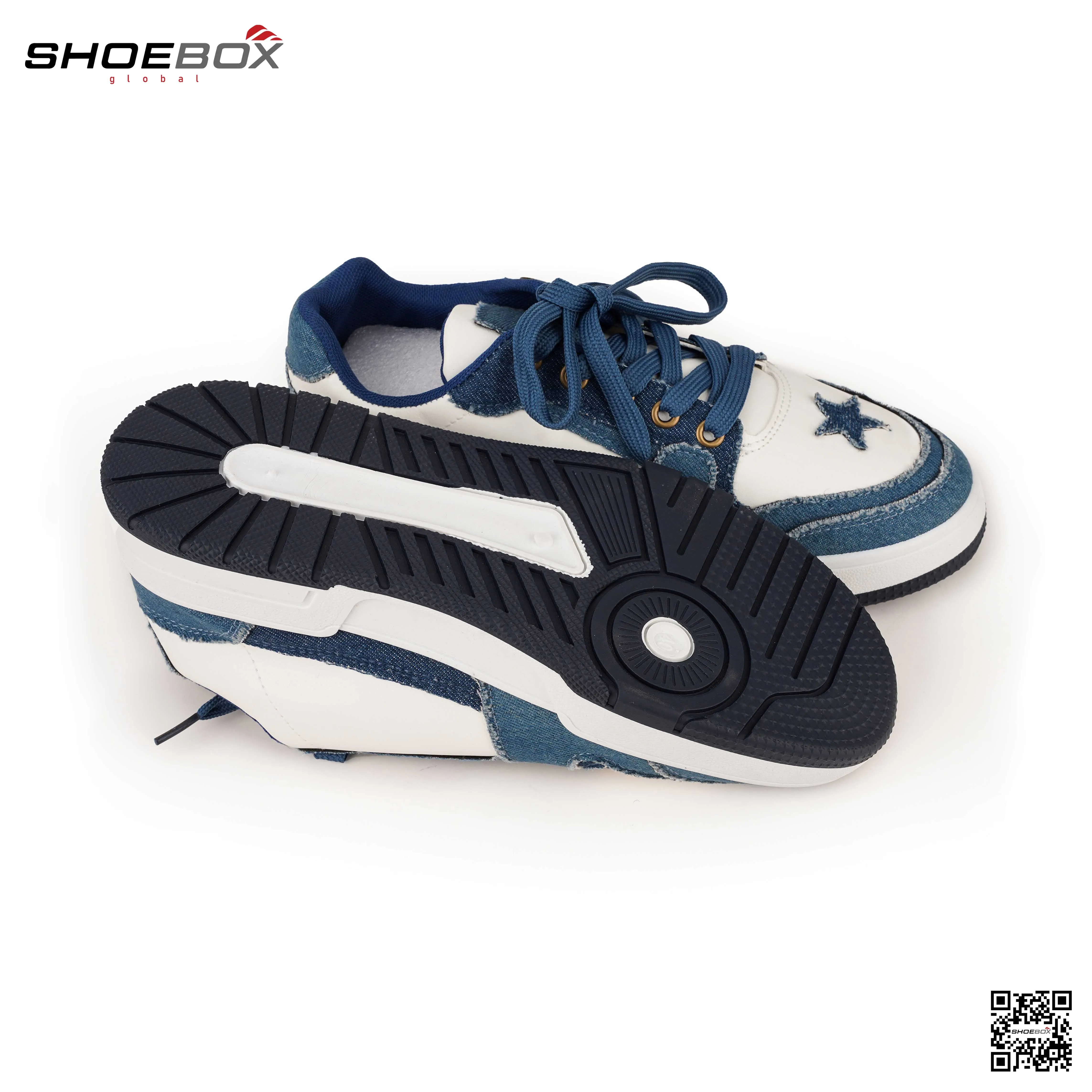 Korean Trend Board Sneakers Genuine Leather & Denim Fabric (SK 106)