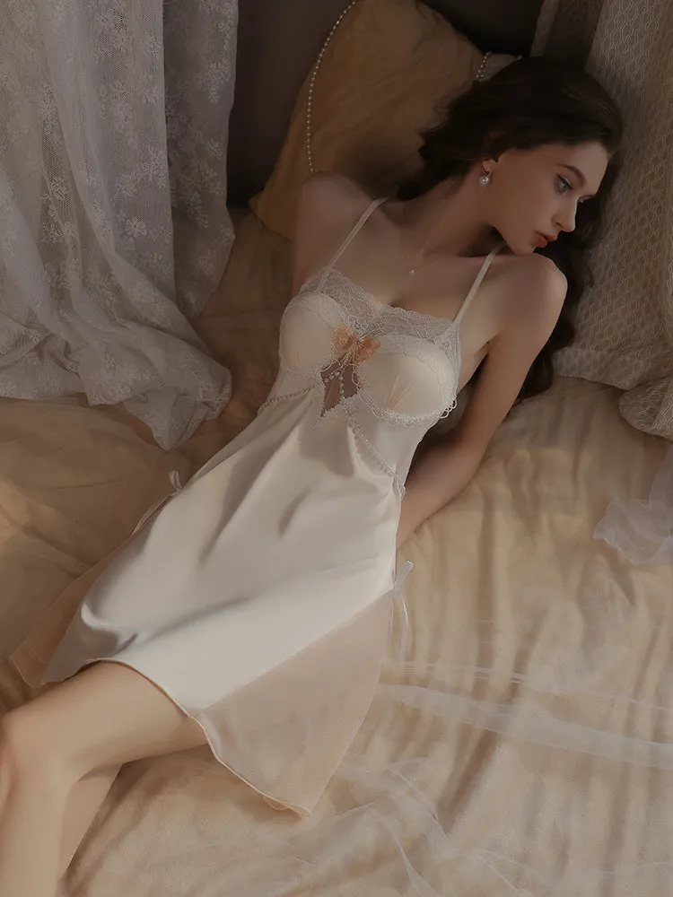Lace Bow Satin Slip Dress
