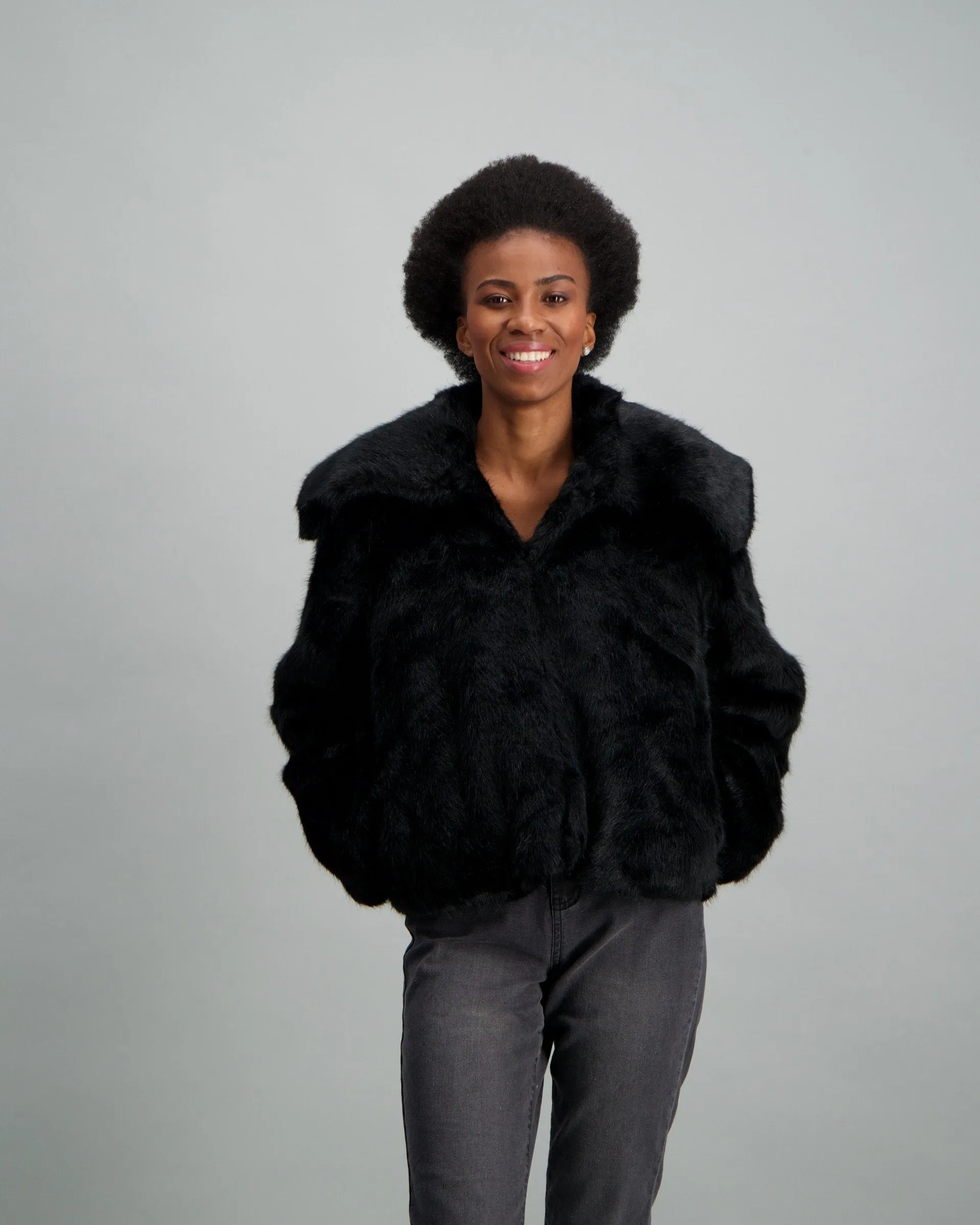 Ladies Fur Chubby Jacket - Black