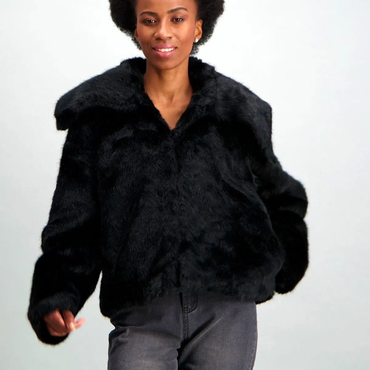 Ladies Fur Chubby Jacket - Black