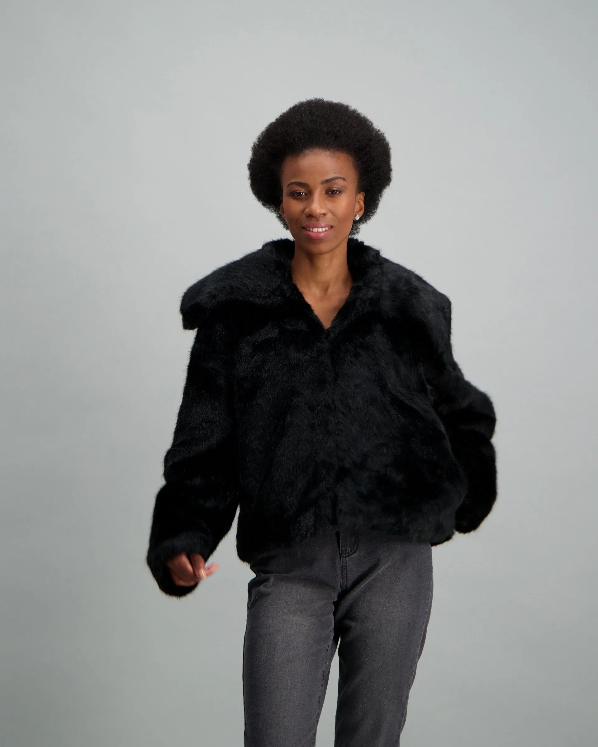 Ladies Fur Chubby Jacket - Black