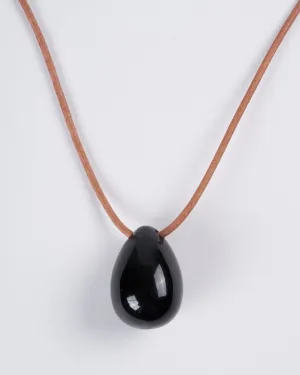 large obsidian egg on 3mm leather - stone black