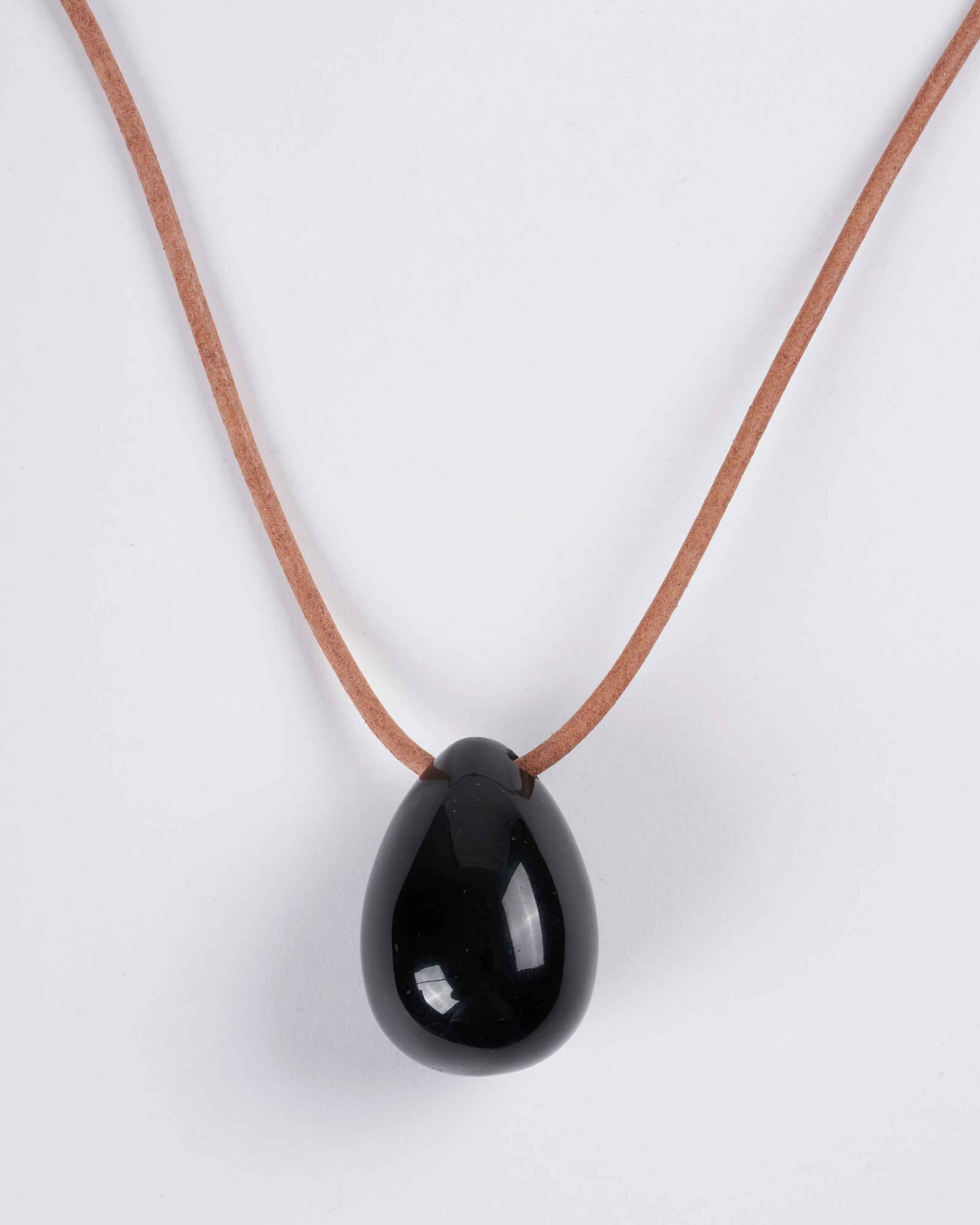 large obsidian egg on 3mm leather - stone black