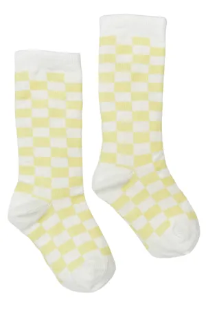 Lemon Checkerboard Knee High Socks