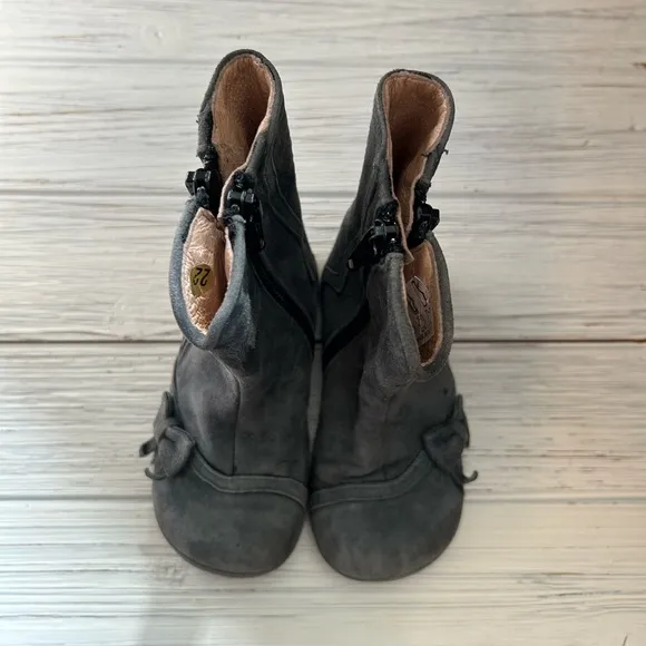 Little Eric Italian Leather Grey Suede Bow Boots Toddler 22/6