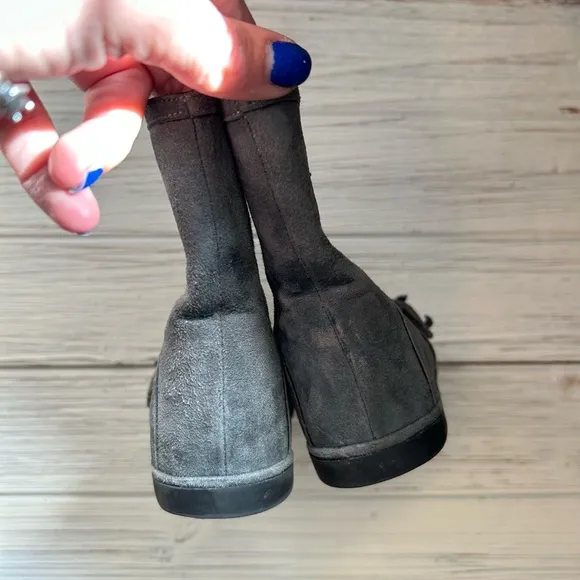 Little Eric Italian Leather Grey Suede Bow Boots Toddler 22/6