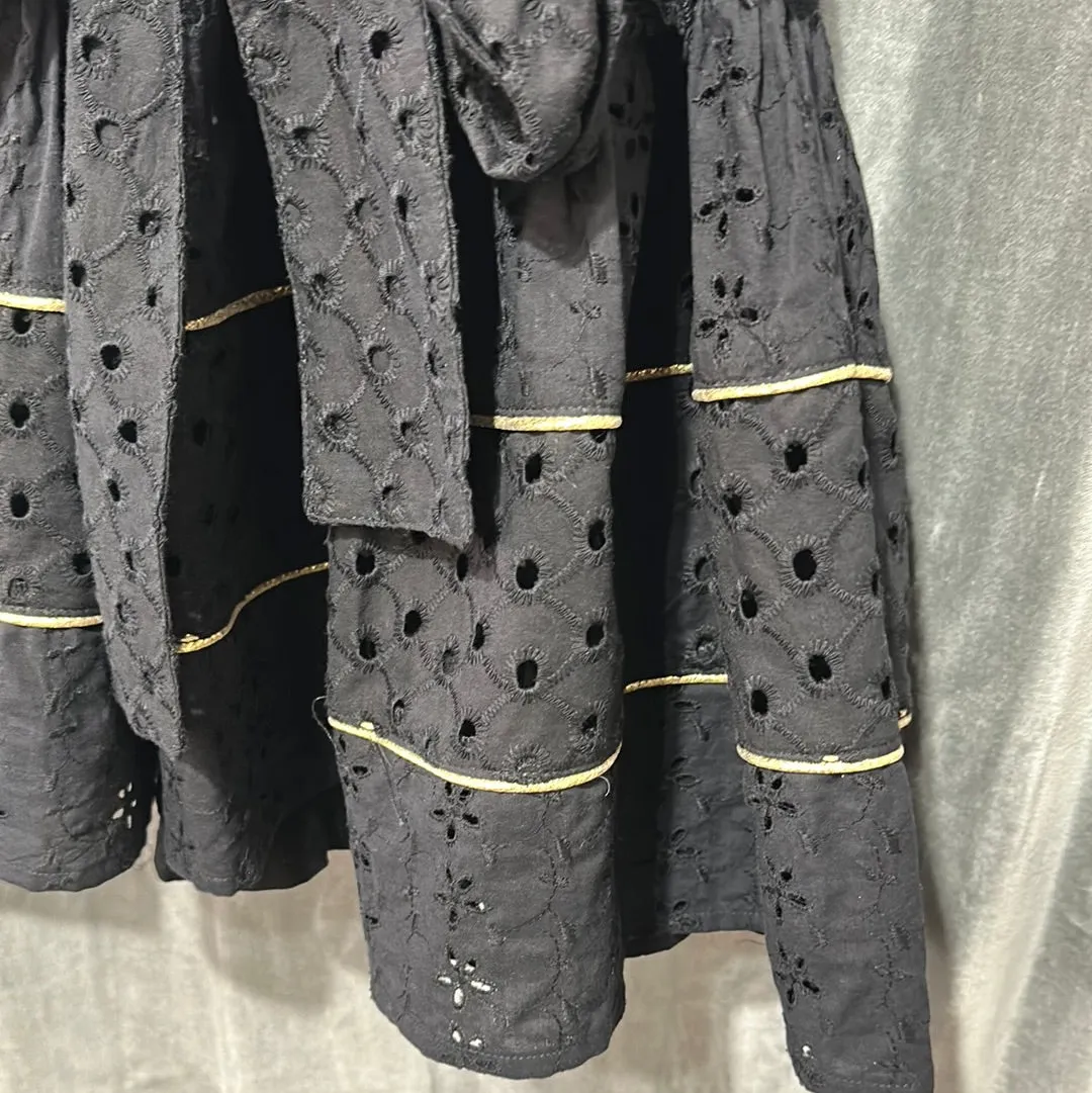 Louisa Black Cotton Cutout Button Down Dress with Gold Accent