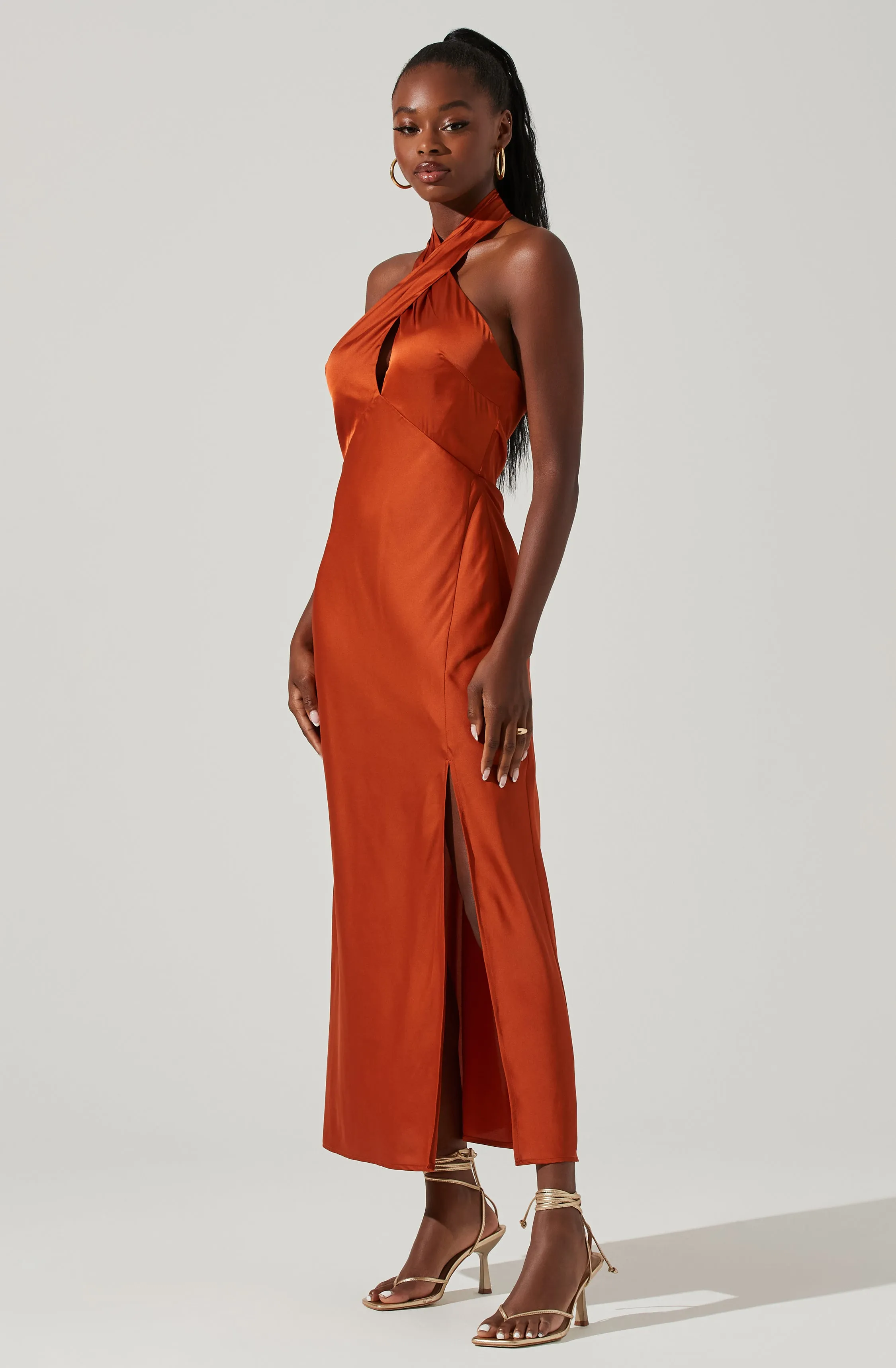 Marissa Satin Halter Neck Midi Dress