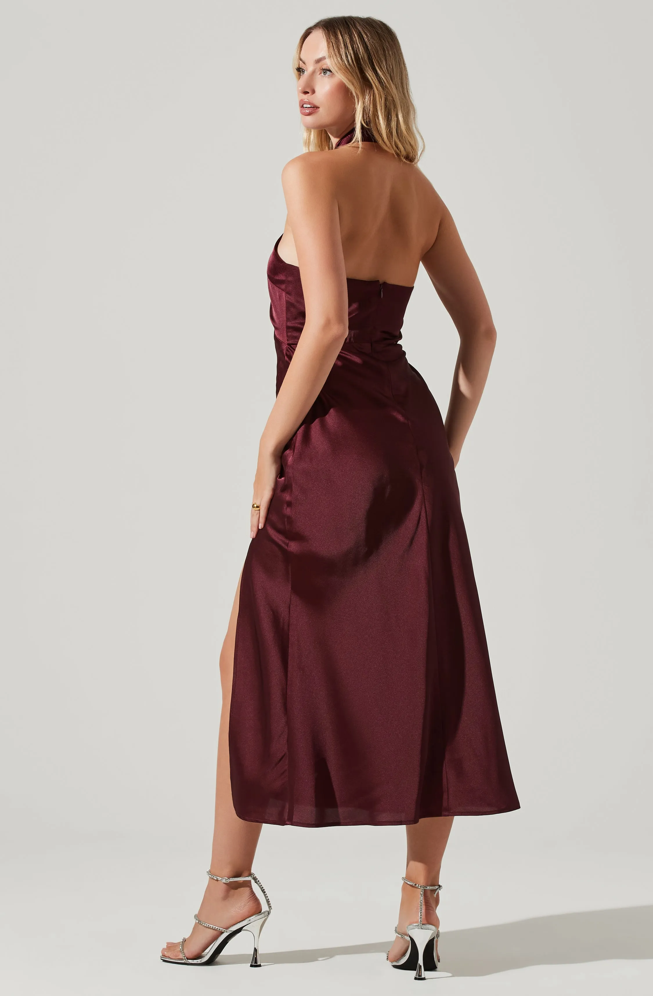 Marissa Satin Halter Neck Midi Dress