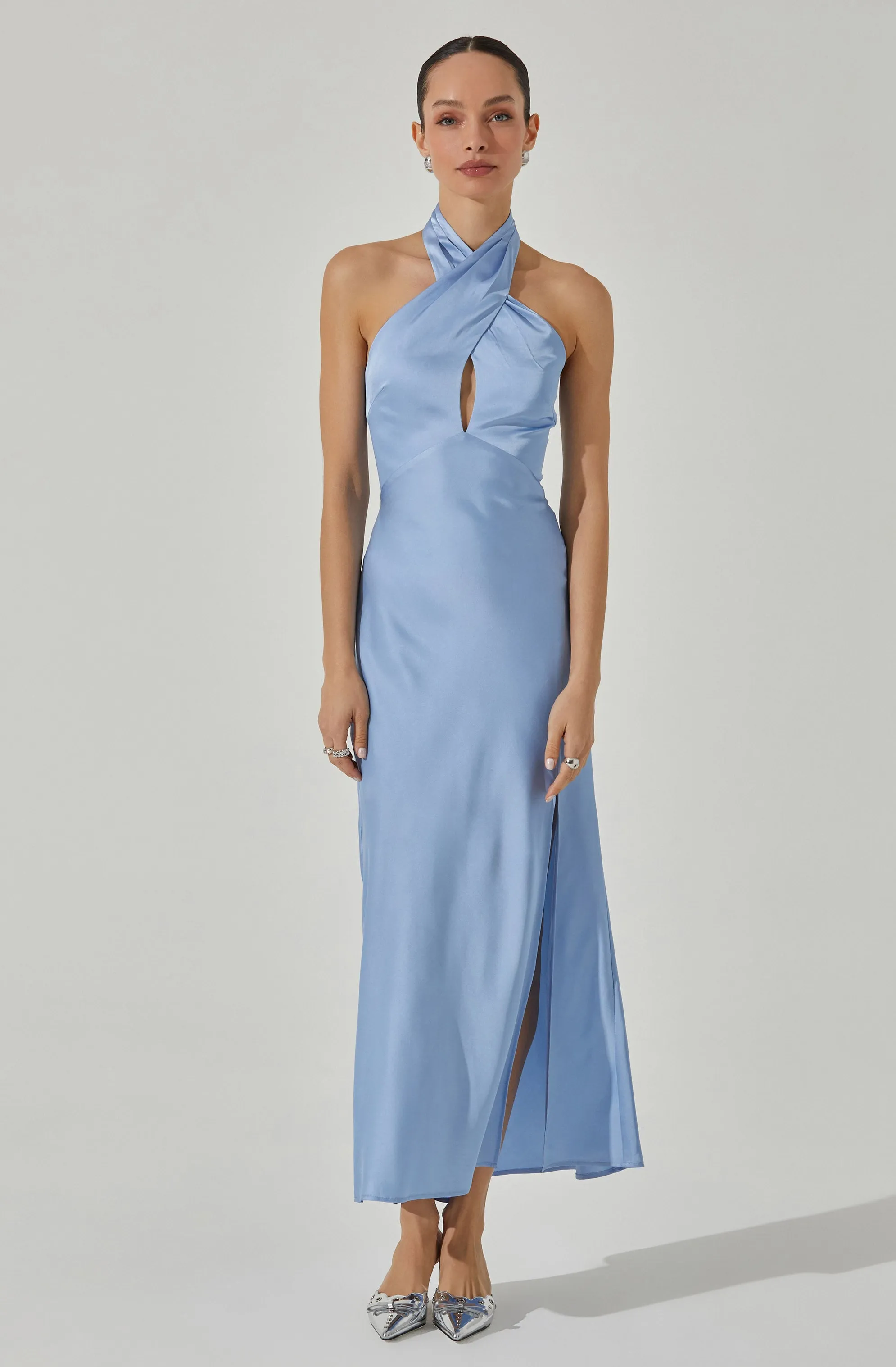 Marissa Satin Halter Neck Midi Dress