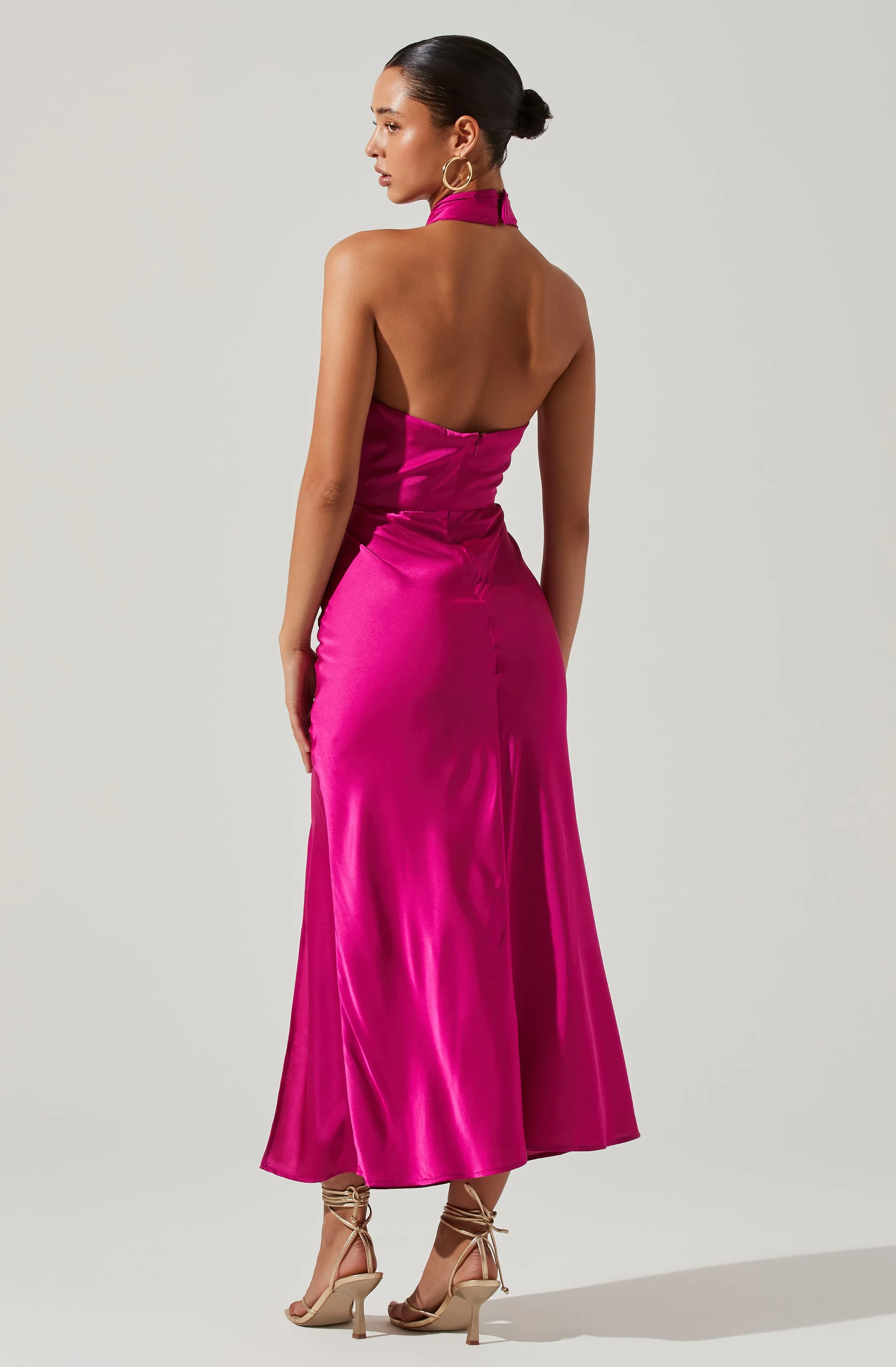 Marissa Satin Halter Neck Midi Dress