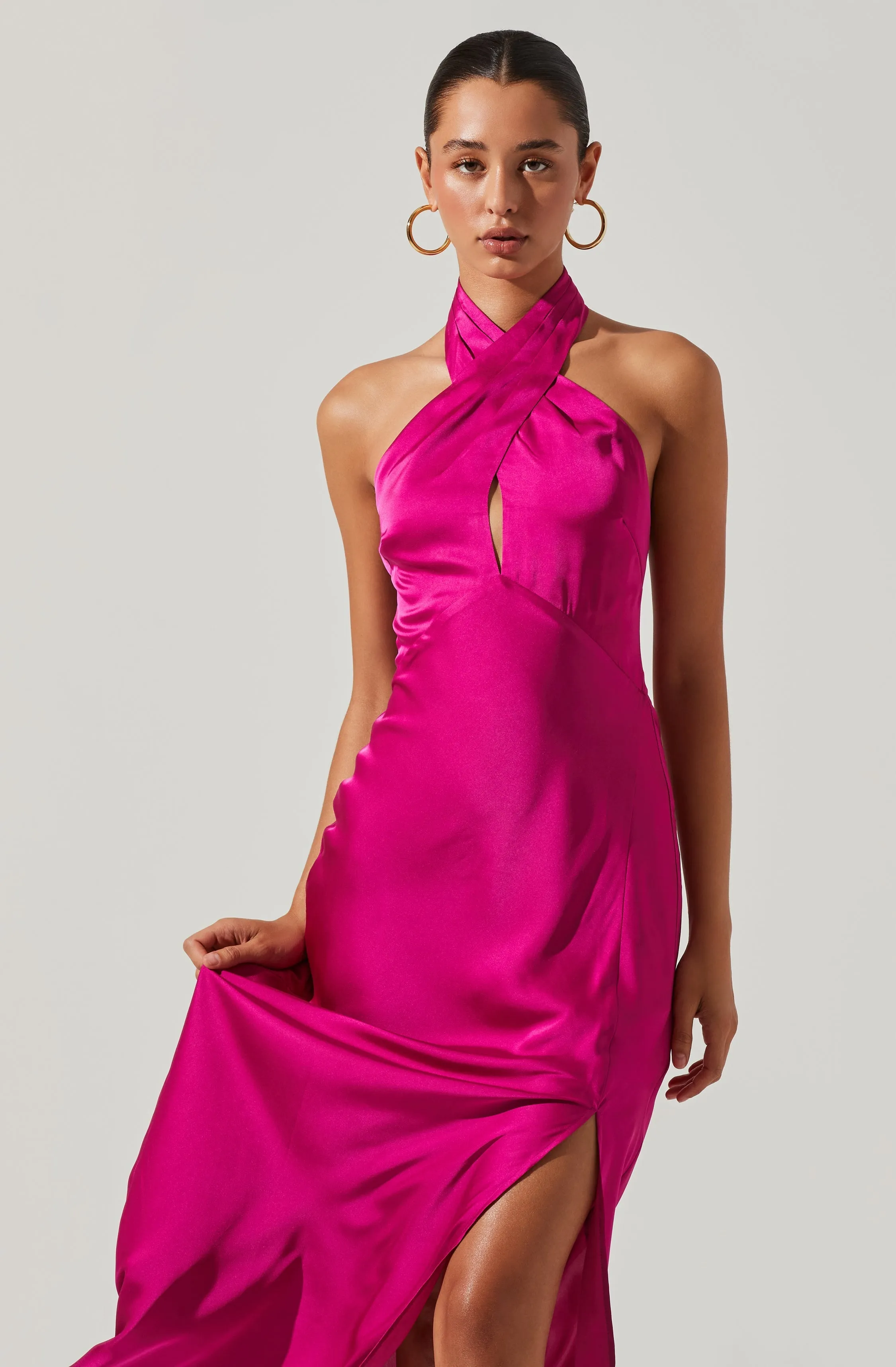 Marissa Satin Halter Neck Midi Dress